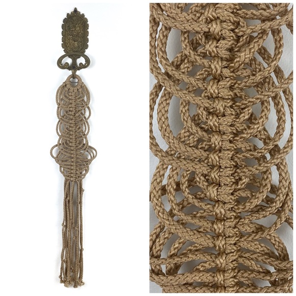 Vintage Tan Long Macrame Wall Hanging
